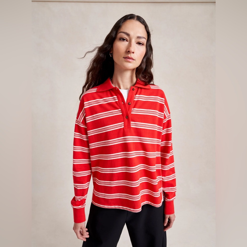 La‎ Ligne Cassie Red Striped Polo Top